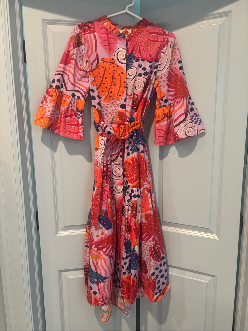 Farm Rio Size M Vibrant Pink & Orange Floral Midi Dress - Picture 5 of 8